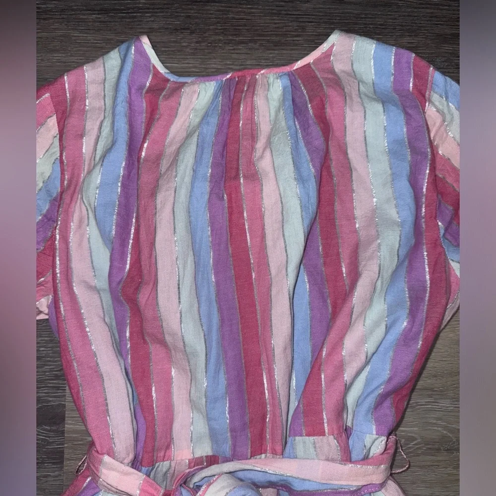 J. Crew Pastel Striped Veda Belted Long Sleeve Dress - Size Medium Petite